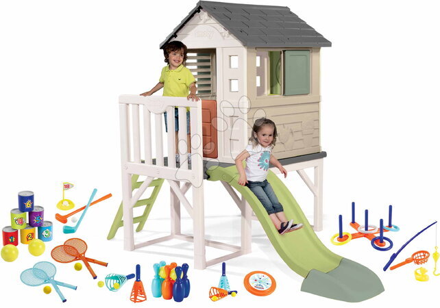 Domečky sety | Strana 3 - Set domeček na pilířích sportovní set s kuželkami House On Stilts Life Smoby