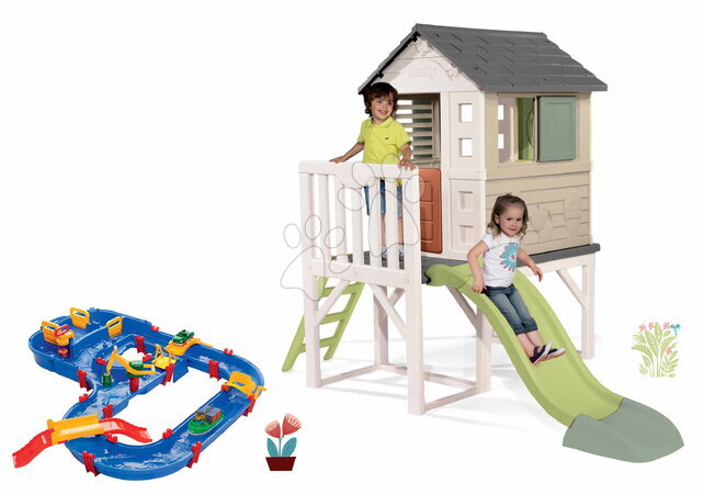 Kerti játszóházak vízi pályákkal - Szett házikó pilléreken és vízi pálya gáttal House On Stilts Life Smoby