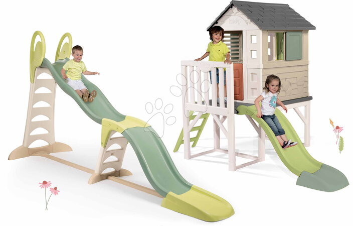 Kerti játszóházak csúszdával - Szett házikó pilléreken és csúszda tripla hullámmal House On Stilts Life Smoby