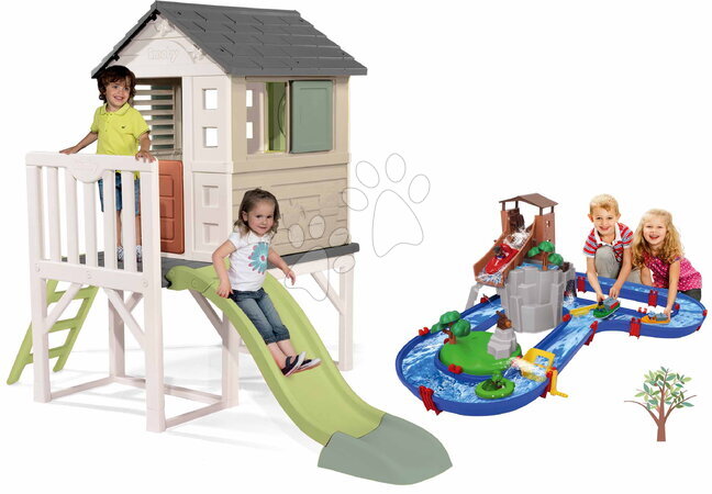 Kerti játszóházak vízi pályákkal - Szett házikó pilléreken és vízi pálya vízeséssel House On Stilts Life Smoby