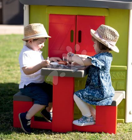 Igrače za otroke od 2. do 3. leta - Hišica za igro Neo Jura Lodge Playhouse Green Smoby s piknik mizico v naravnih barvah._1