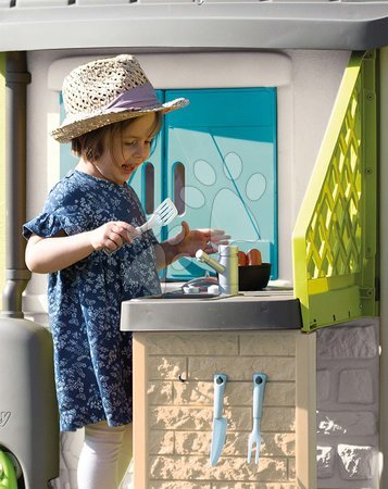 Detské domčeky - Domček meteorologická stanica s kuchynkou pri okne v natur farbách Štyri ročné obdobia 4 Seasons Playhouse Smoby_1