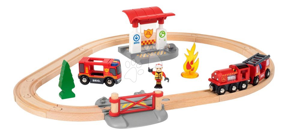 Holzeisenbahnen BRIO - Drevená vláčikodráha Požiarna stanica Firefighter Set BRIO