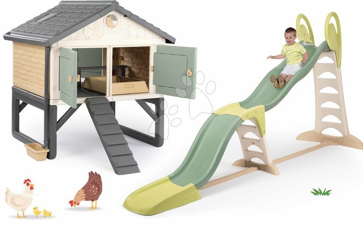 Scivoli con casa - Set scivolo e pollaio per 5 galline Toboggan Super Megagliss 2in1 Smoby