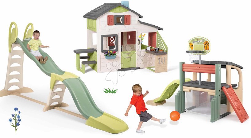 Smoby - Set Rutsche mit Dreifachwelle und Spielhaus Friends Super Megagliss 2in1 Life von Smoby