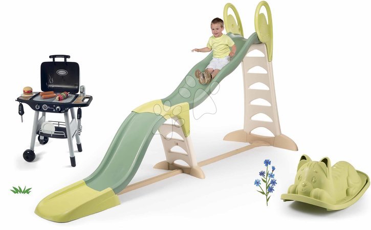 Ab 2 bis 3 Jahren - Set Rutsche mit dreifacher Welle und Grill für den Garten Super Megagliss 2in1 Life Smoby