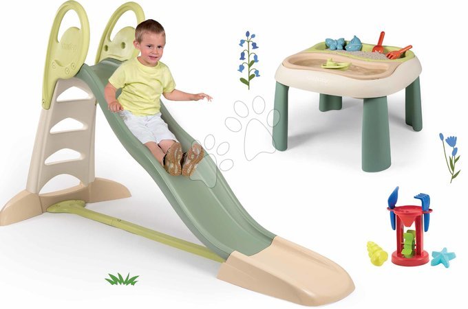 Rutschen mit Sandkasten - Set Rutsche mit doppelter Welle und Wasser-/Sandspieltisch Toboggan XL Life Smoby