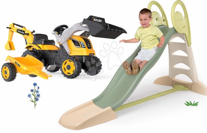 Ab 3 bis 6 Jahren vom Hersteller Smoby - Set Rutsche mit doppelter Welle und ein Traktor zum Treten Toboggan XL Life Smoby