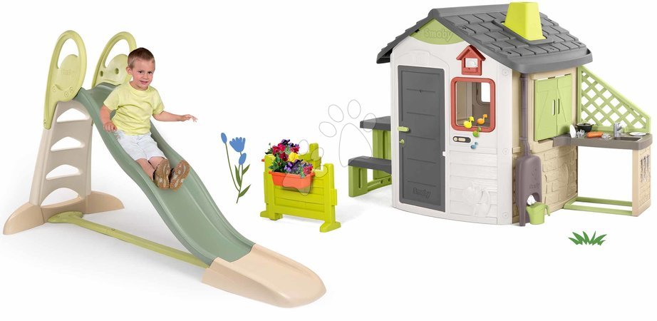 Rutschen mit Spielhaus - Set Rutsche mit Doppelwelle und Wasseranschluss 230 cm Toboggan XL Life Smoby
