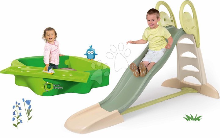 Rutschen mit Sandkasten - Set Rutsche mit Doppelwelle und Sandkasten mit Abdeckung Toboggan XL Life Smoby