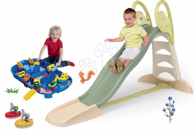 Rutsche mit Wasserbahn - Rutschenset mit doppelter Welle und eine Wasserstraße mit einem Damm Toboggan XL Life Smoby