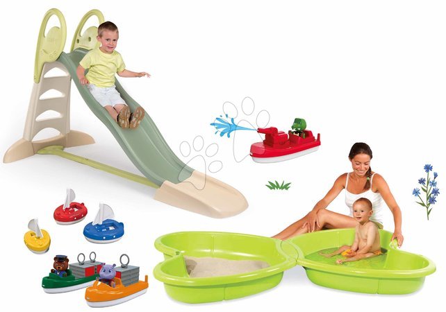 Rutschen mit Sandkasten - Rutschenset mit doppelter Welle und einen Sandkasten mit Wasserfontäne Toboggan XL Life Smoby