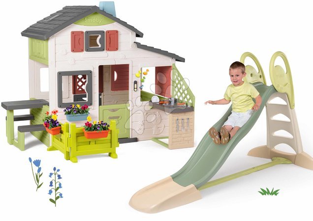 Rutschen mit Spielhaus - Rutschenset mit Wasserfontäne und doppelter Welle 230 cm Toboggan XL Life Smoby