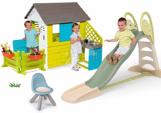 Rutschen mit Spielhaus - Rutschenset mit doppelter Welle und Wasserfontäne 2,3 m Toboggan XL Life Smoby