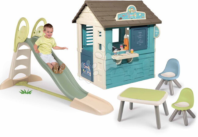 Zjeżdżalnie z domkiem - Zestaw zjeżdżalnia z podwójną falą i domek lodziarni Toboggan XL Life Smoby