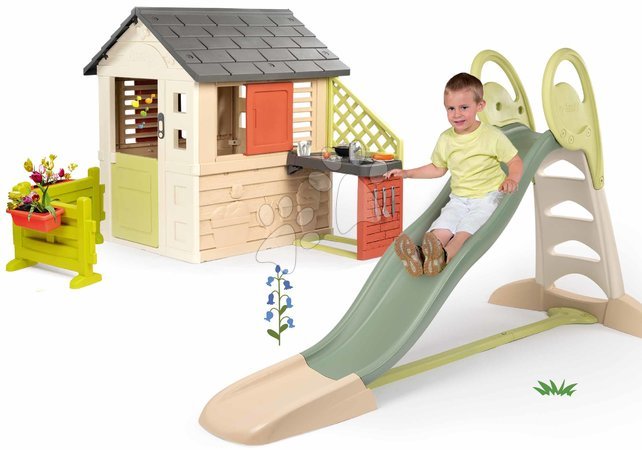 Rutschen mit Spielhaus - Set Rutsche mit doppelter Welle und Wasserfontäne 2,3 m Toboggan XL Life Smoby