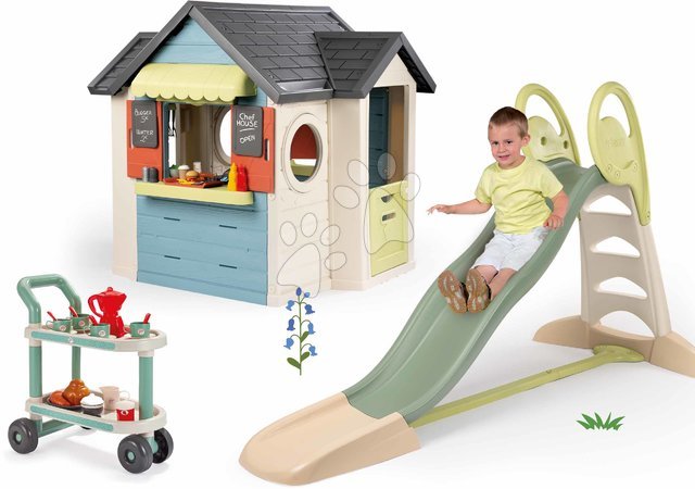 Spielhäuser mit Rutsche  | Seite 2 - Set Rutsche mit doppelter Welle und Spielhaus mit einem Restaurant Toboggan XL Life Smoby