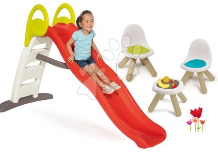 Rutschen Sets - Rutschenset Toboggan Funny Smoby Länge 200 cm und Picknicktisch mit zwei Stühlen KidChair Red ab 24 Monaten