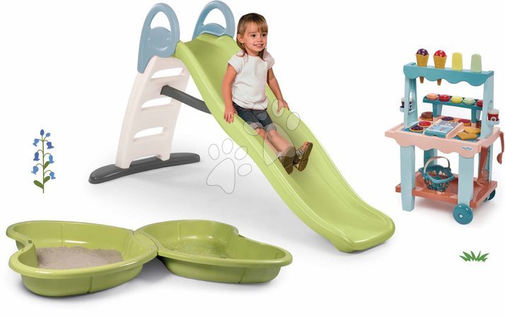 Rutschen mit Sandkasten - Set Rutsche mit Doppelwelle und Sandkasten mit Wasseranschluss Funny Toboggan Life Smoby