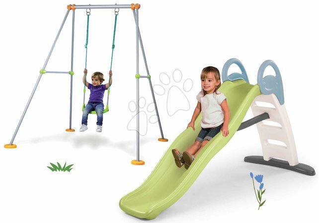 Rutschen mit Schaukel - Set Rutsche mit doppelter Welle und Wasserfontäne 200 cm Funny Toboggan Life Smoby
