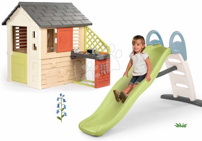 Rutschen für Kinder  - Set Rutsche mit doppelter Welle und Wasserstrahl 2 Meter Funny Toboggan Life Smoby