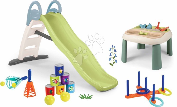Rutschen mit Sandkasten - Set Rutsche mit doppelter Welle und Wasser- & Sandspieltisch Funny Toboggan Life Smoby