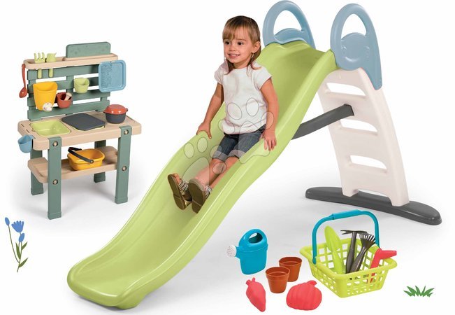 Minnie - Set Rutsche mit doppelter Welle und Spielküche für Gärtner Toboggan Life Smoby