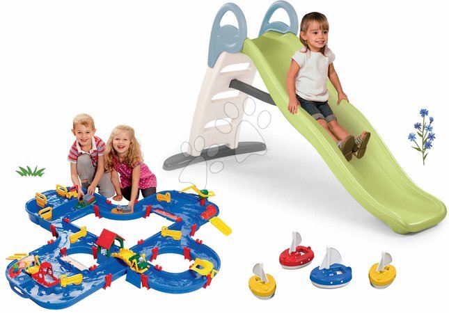 Rutsche mit Wasserbahn - Set Rutsche mit doppelter Welle und Wasserbahn im Köfferchen Funny Toboggan Life Smoby