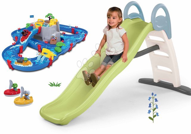 Rutsche mit Wasserbahn - Set Rutsche mit doppelter Welle und Wasserbahn mit Höhle Funny Toboggan Life Smoby