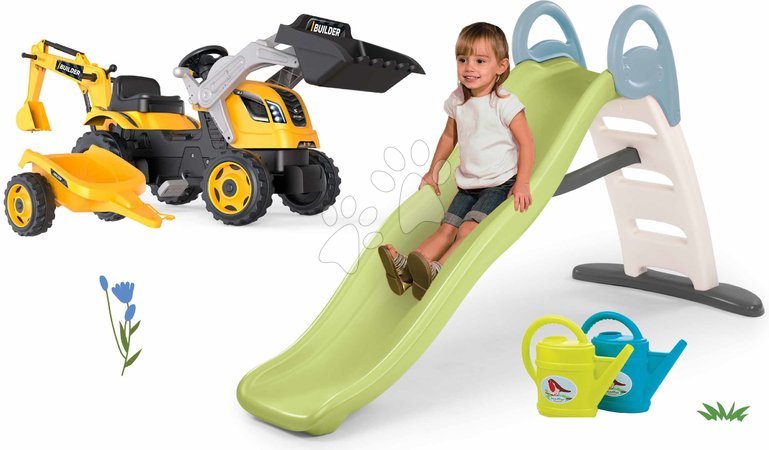 Skluzavky sety - Set skluzavka s dvojitou vlnou a traktor na šlapání Toboggan Life Smoby