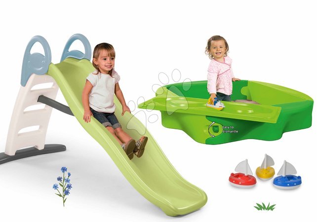 Rutschen mit Sandkasten - Set Rutsche mit doppelter Welle und Sandkasten mit Abdeckung Toboggan Life Smoby