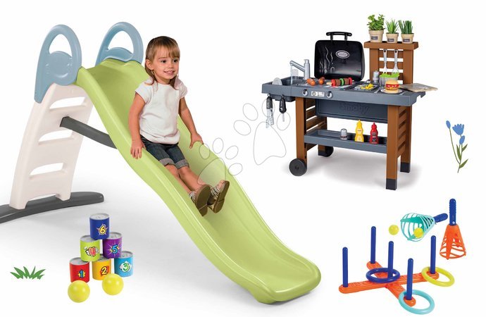 Játékok fiúknak | Oldal 3 - Szett csúszda dupla hullámmal és grill konyhával Toboggan Life Smoby