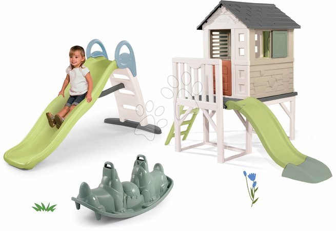 Rutschen mit Spielhaus - Set Rutsche mit doppelter Welle und Haus auf Säulen Toboggan Life Smoby