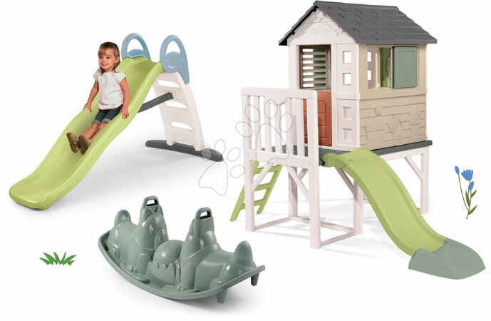 Zjeżdżalnie z domkiem - Zestaw zjeżdżalnia z podwójną falą i domek na filarach Toboggan Life Smoby