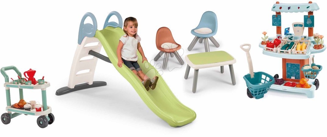 Sets vom Hersteller Smoby | Seite 15 - Set Rutsche mit doppelter Welle und Gemüsestand mit Wagen Toboggan Life Smoby