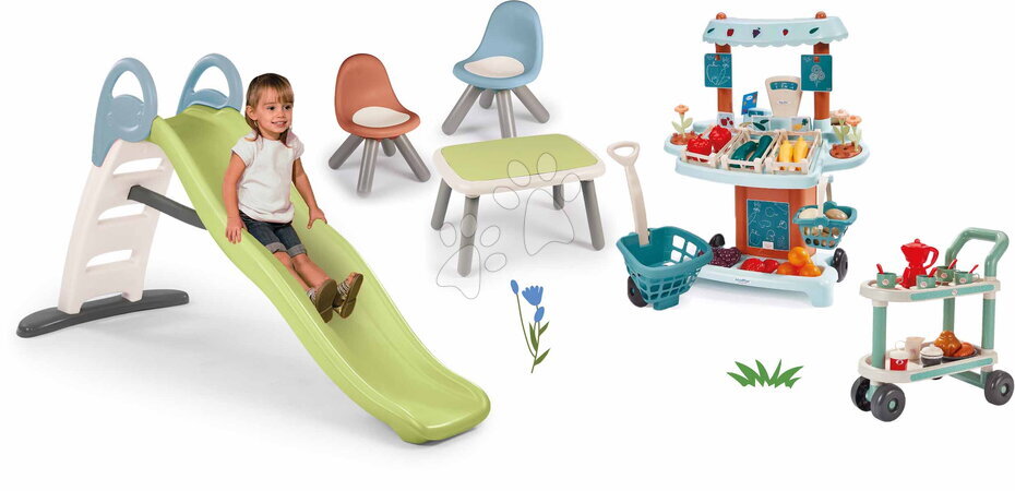 Seturi tobogane - Set tobogan cu dublu val și stand de legume cu cărucior Toboggan Life Smoby