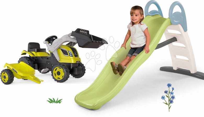 Sets vom Hersteller Smoby | Seite 16 - Set Rutsche mit doppelter Welle und Trecker mit Pedalantrieb und Anhänger Funny Toboggan Life Smoby