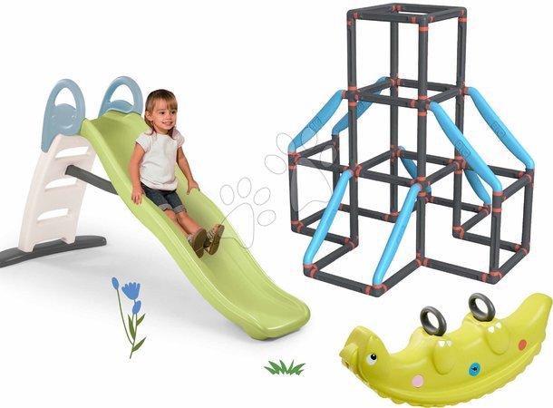 Šmykľavky sety - Set šmykľavka s dvojitou vlnou a konfigurovateľná preliezačka Kraxxl Toboggan Life Smoby