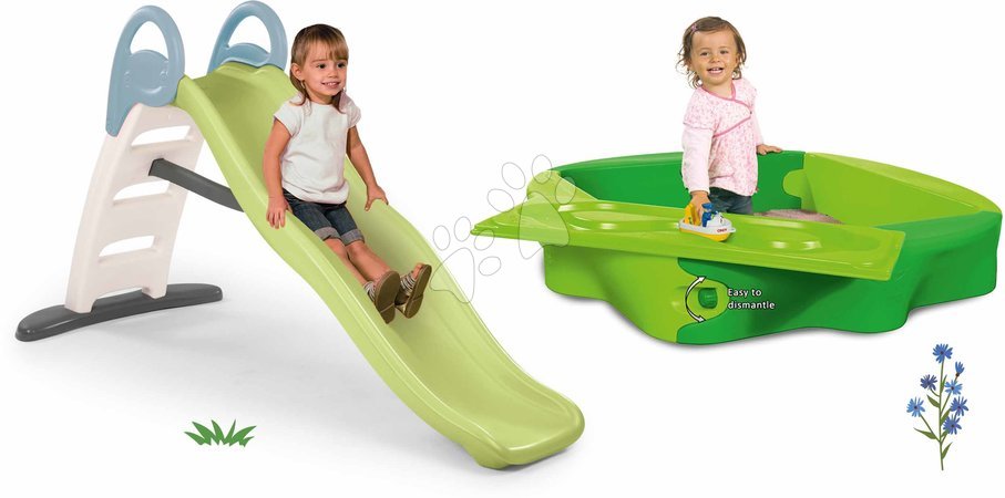 Šmykľavky s pieskoviskom - Set šmykľavka s dvojitou vlnou a pieskovisko s vodnou dráhou Toboggan Life Smoby
