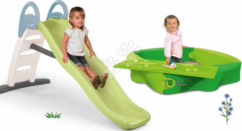 Rutschen mit Sandkasten - Set Rutsche mit doppelter Welle und Sandkasten mit Wasserbahn Toboggan Life Smoby