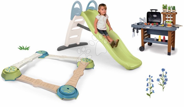 Skluzavky sety - Set skluzavka s dvojitou vlnou a pohybová dráha se 4 stezkami Toboggan Life Smoby