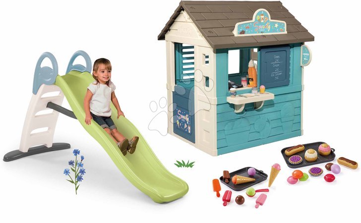 Rutschen mit Spielhaus - Set Rutsche mit doppelter Welle und Häuschen mit Snacks Toboggan Life Smoby