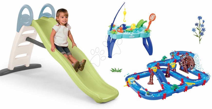Rutsche mit Wasserbahn - Set Rutsche mit doppelter Welle und Angeltisch Toboggan Life Smoby
