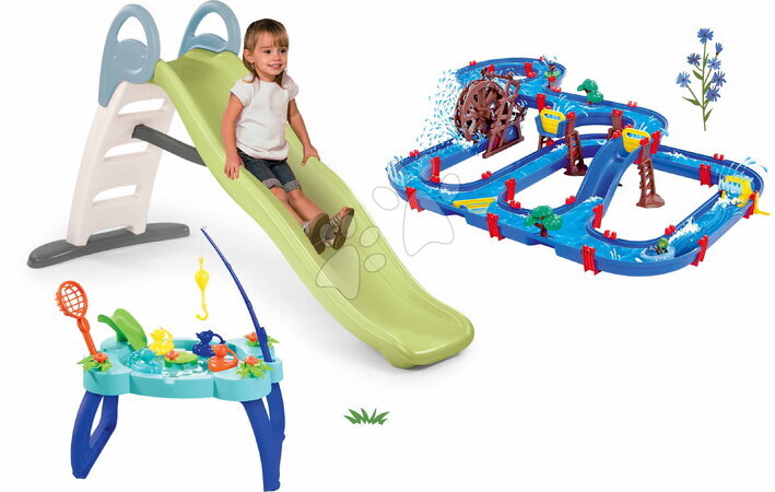 Csúszdák vízi pályával - Szett csúszda dupla hullámmal és halászasztal Toboggan Life Smoby