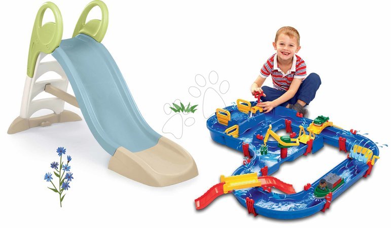 Rutsche mit Wasserbahn - Set Rutsche und Wasserbahn Megabridge mit Brücke Toboggan GM Slide Life Smoby