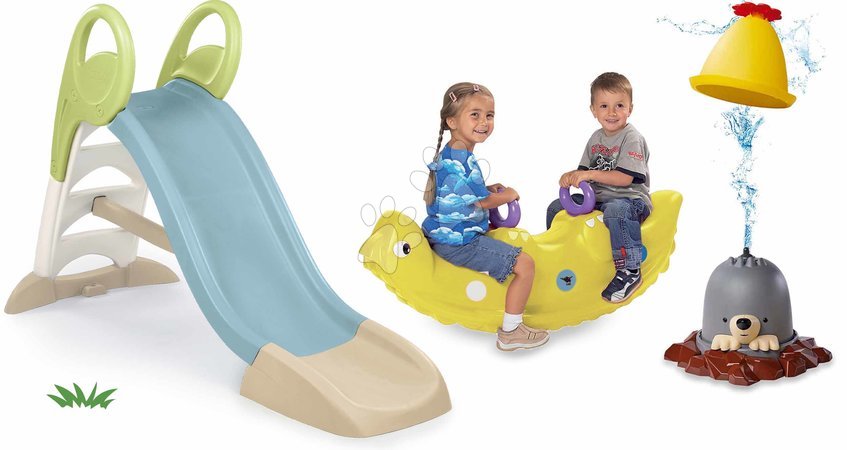 Rutschen mit Schaukel - Set Rutsche mit Wasserspiel und Dinosaurier-Schaukel Toboggan GM Slide Life Smoby