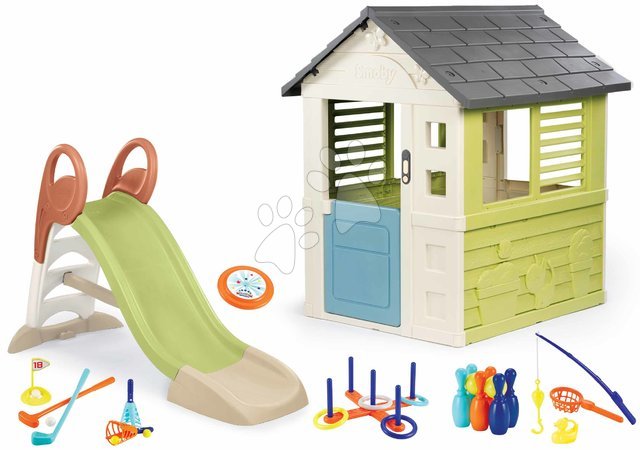 Rutschen für Kinder  - Set Rutsche KS Slide Life mit Wasserspiel und Spielhaus mit Halbtüren Smoby