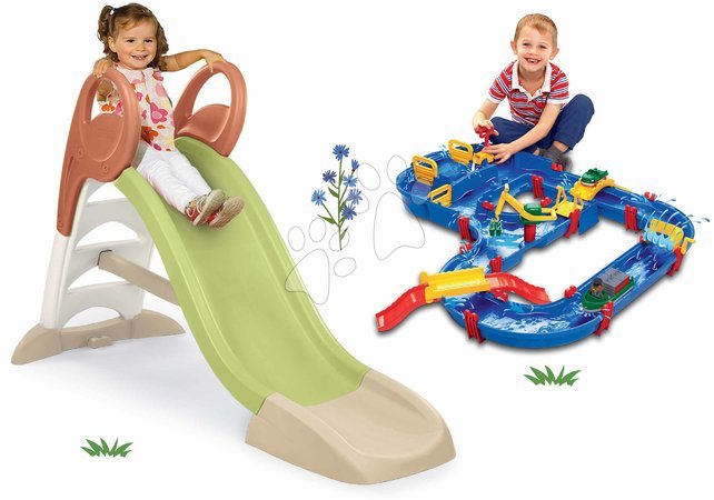 Rutsche mit Wasserbahn - Set Rutsche mit Wasserspiel und Wasserbahn mit Damm KS Slide Life Smoby