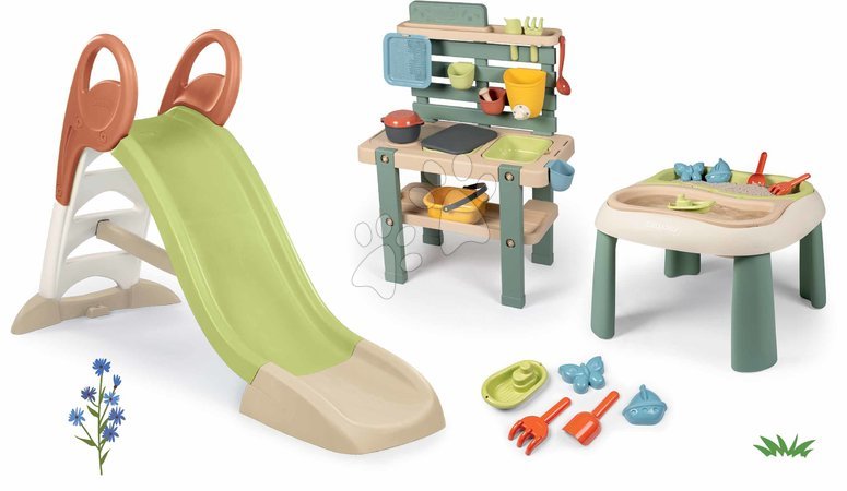Rutschen mit Sandkasten - Set Rutsche mit Wasserspiel und Küche für Gärtner KS Slide Life Smoby