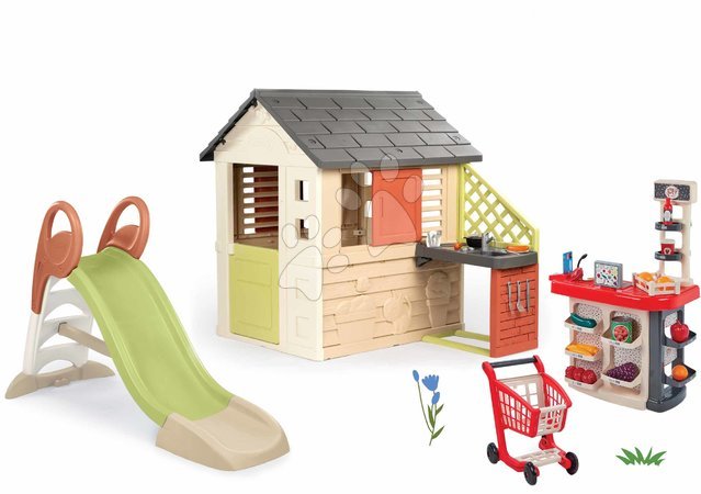 Rutschen mit Spielhaus - Set Rutsche KS Slide Life mit Wasserspiel und Spielhaus mit Küche Smoby